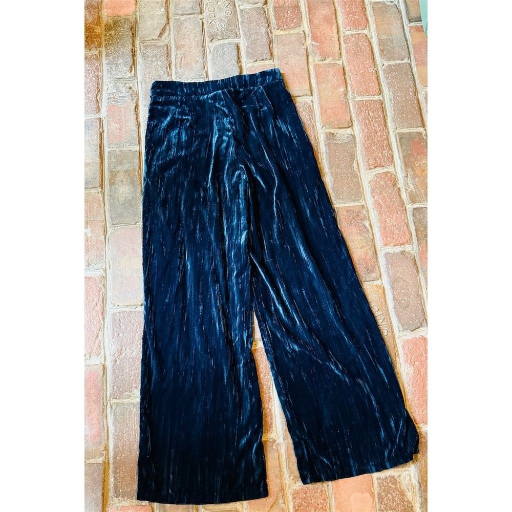 LUCY Paris Women's Blue crushed Velvet Wide-Leg Trousers Small Casual flowing‎ - Picture 8 of 8